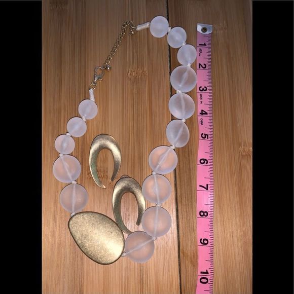 Fashion jewelry set with gold tone earrings and accent, large clear beads - Picture 2 of 3